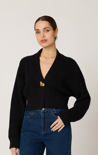 Heart Sweater Cardigan - Black