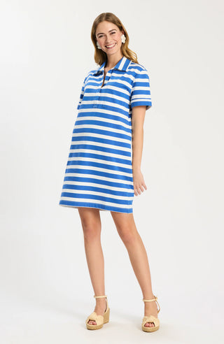 Toni Knit Striped Polo Dress - Deja Blue