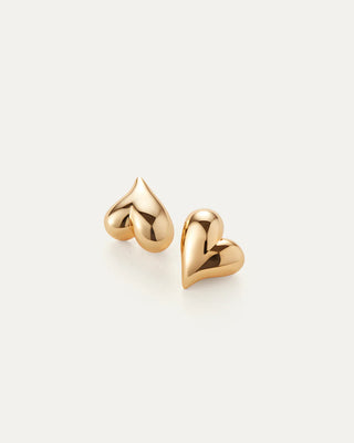Art Heart Button Earrings - High Polish Gold