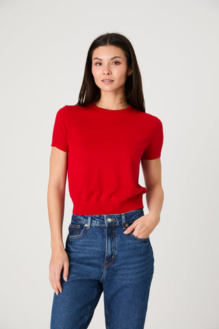 Nola Fine Knit Short Sleeve Sweater - Mars Red