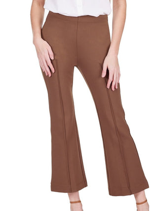 Front Seaming Ponte Bell Leg Ankle Pant - Chocolate