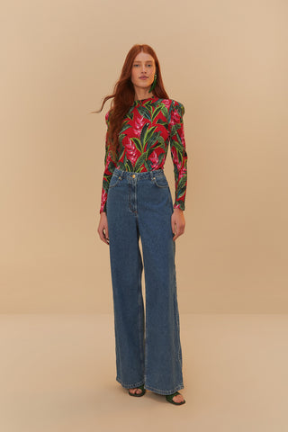 Denim Pants High Waist Snip Wave