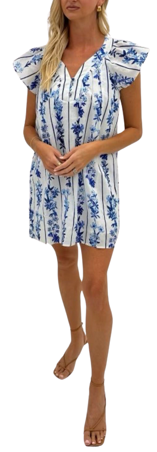 Eloise Dress - Blue Floral Stripe