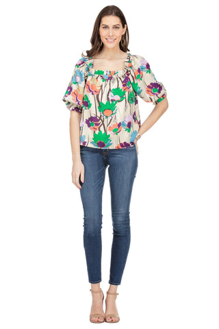 Square Neck Top - Dancing Bloom
